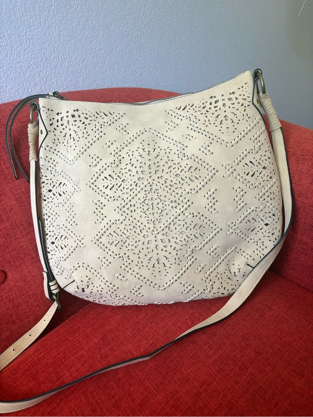 Elle Jae Gypset boho crossbody bag in a cream faux suede bag